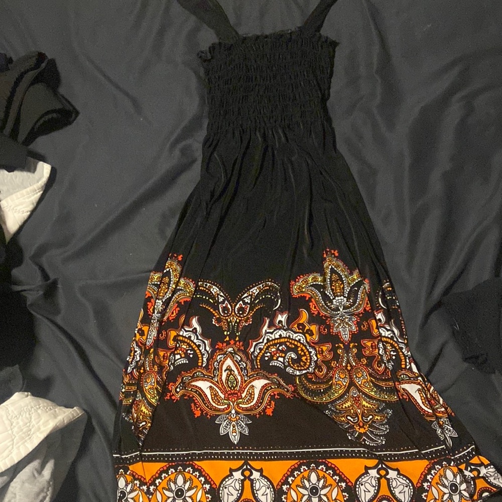 Adorable black and orange paisley sun dress